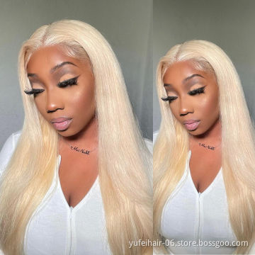 Raw virgin cuticle aligned brazilian frontal human hair 613 blonde transparent lace front wig with baby hair for black women